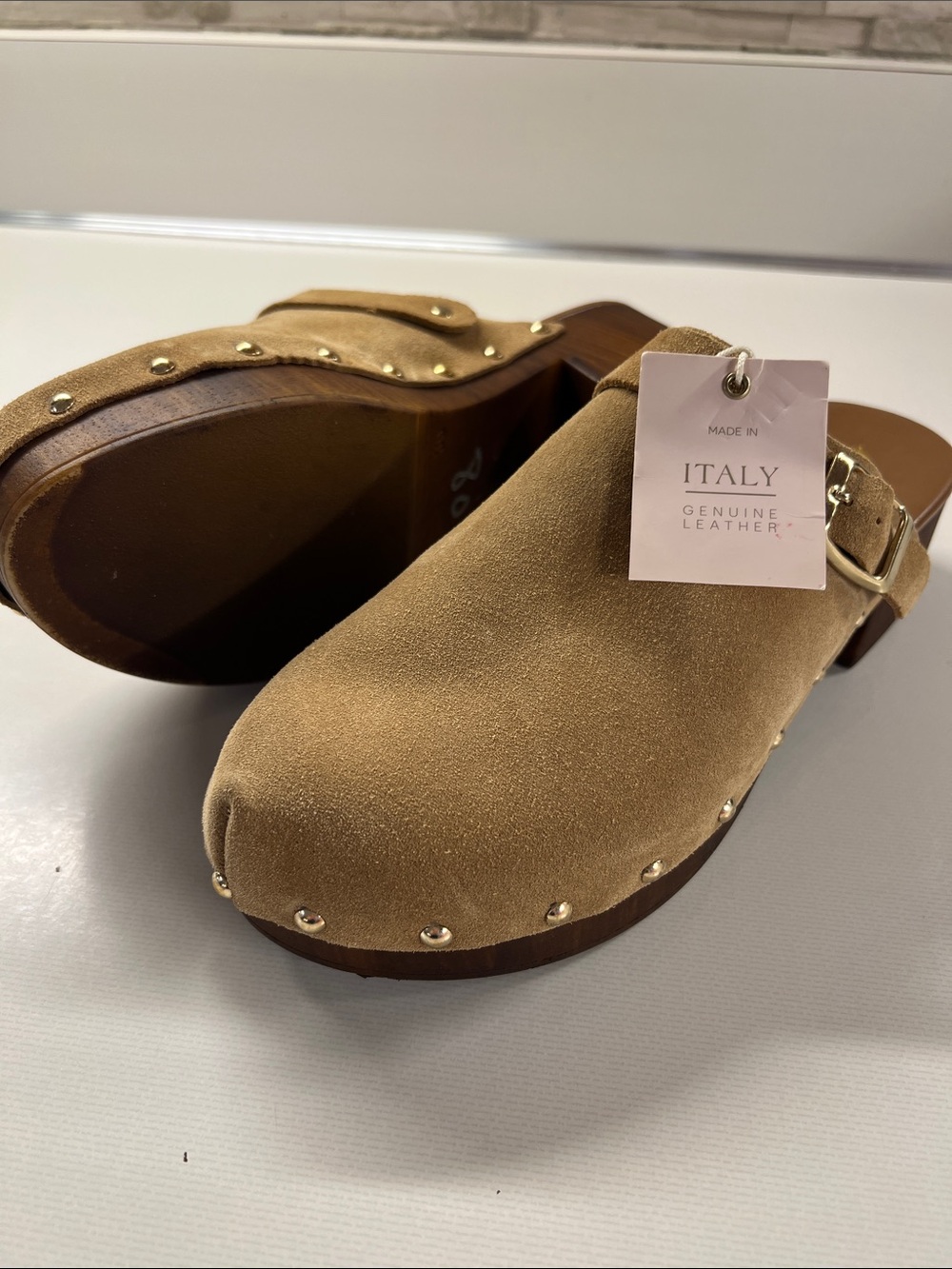 Avellini Made in Italy Genuine Leather Tan Suede Clog Mules — Size 39